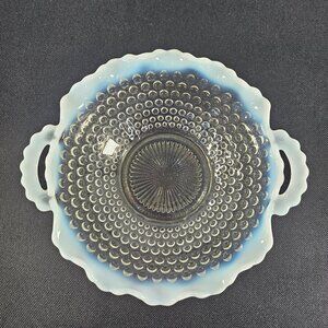 Anchor Hocking Moonstone Opalescent Ruffle Glass Bowl With Hobnail & Handles